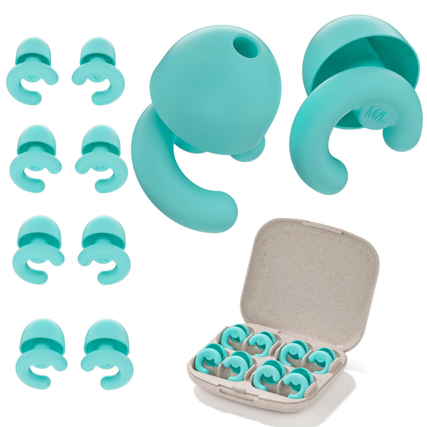 HeyFir Noise Cancelling Ear Plugs for Sleep, Small Ear Fit - No-Pain for Side Sleepers, 50dB NRR Reusable Silicone One-Piece Design, 4 Sizes for Adults & Kids, Portable Case