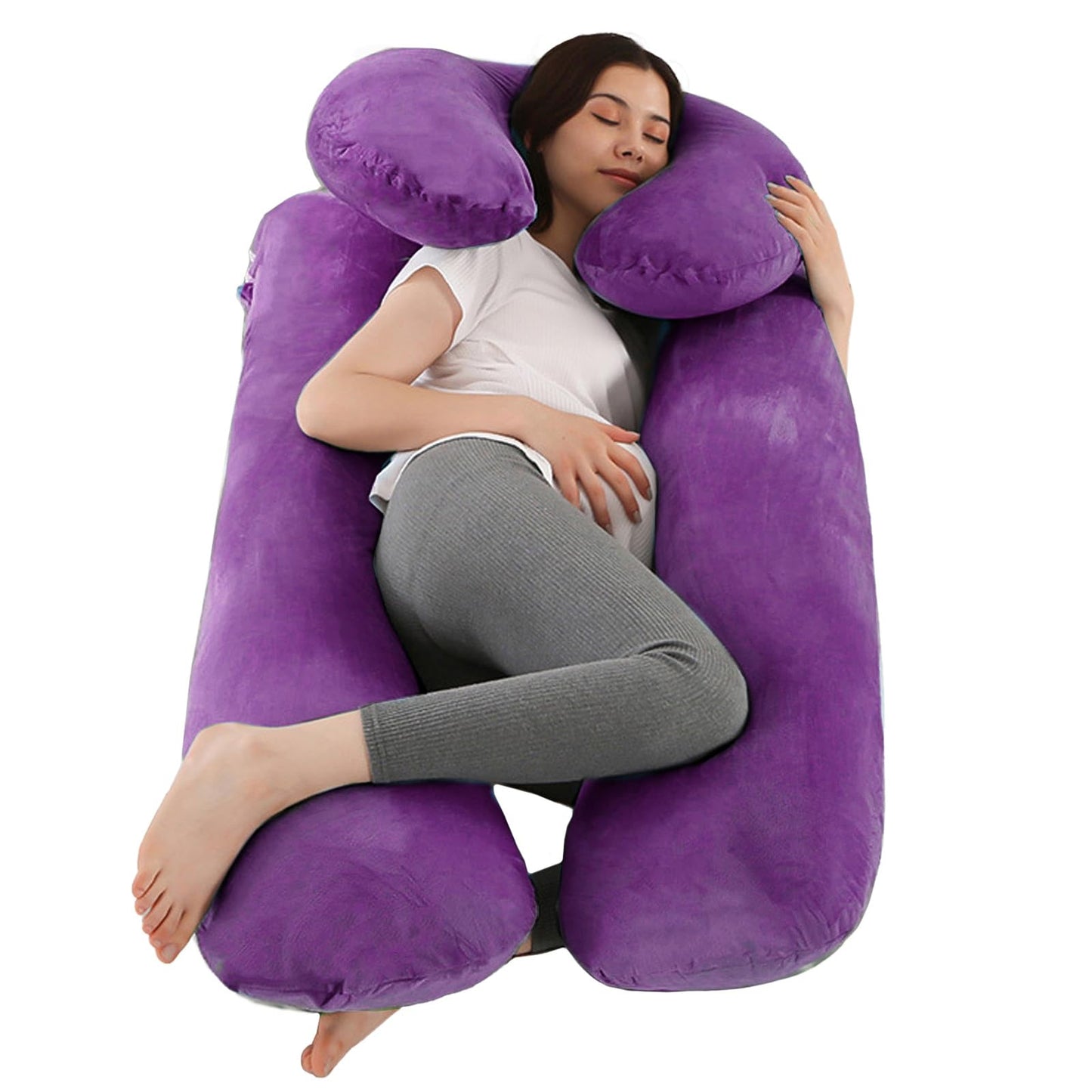 Daitore Pregnancy Pillows for Sleeping, 59 Inch U-Shaped Full Body Pillow, Maternity Pillow with Removable Cover, Support for Back Legs Belly HIPS, Body Pillows for Adults Pregnancy Must Haves, Purple