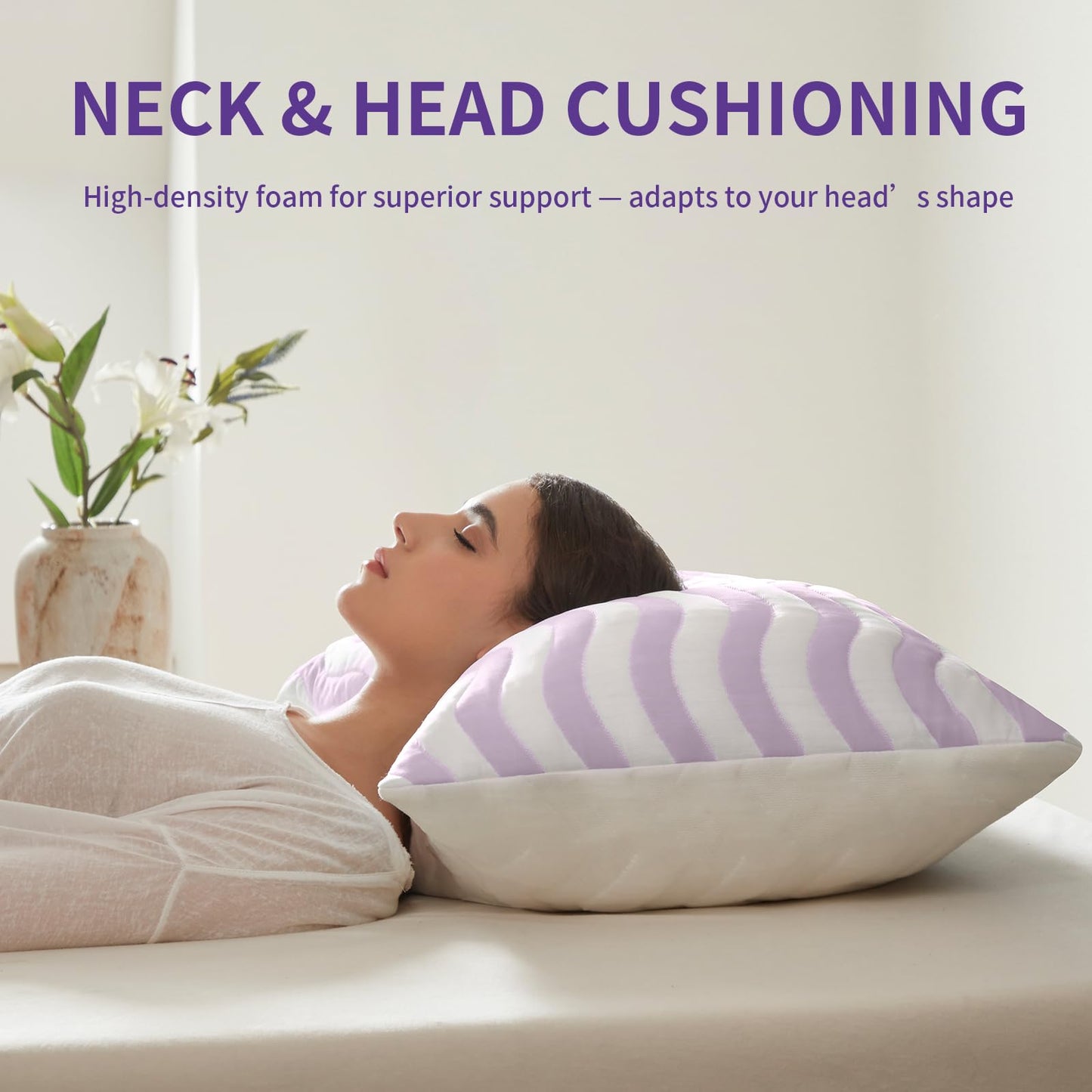 Auranta Pillows Queen Size Set of 2 - Cooling Shredded Memory Foam Bed Pillows for Sleeping, Adjustable Loft for Side, Back, and Stomach Sleepers, Medium Firm Support with Washable Cover, Mauve