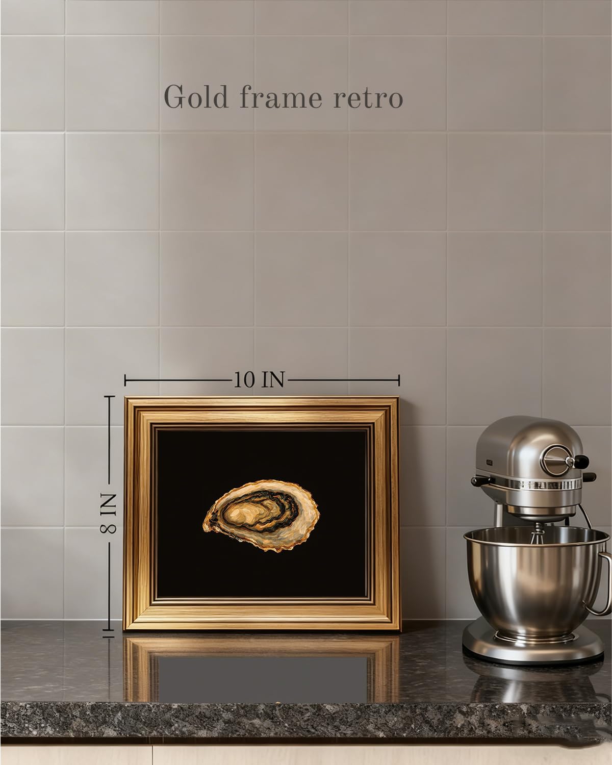 Vintage Oyster Wall Art Moody Kitchen Canvas Print Oyster Shell Picture Gold Framed Wall Art Seafood Painting for Dining Room Restaurant Bar 8x10in