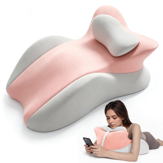 cjc Ergonomic Memory Foam Wedge Pillow 27° Support for Neck,Back and Waist,Multi-Position Bed Support Pillow with Removable Cover (Pink Gray)