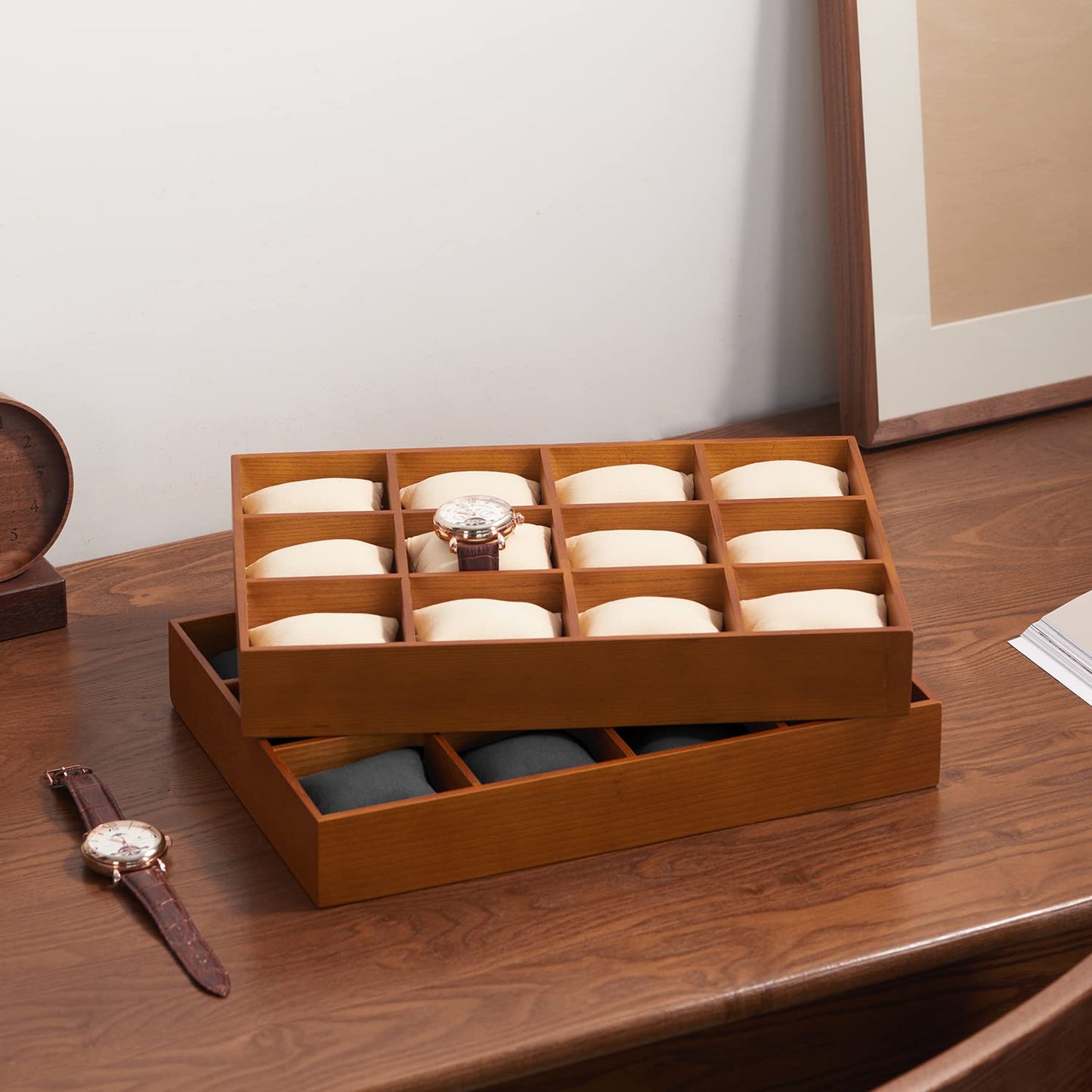 Woodten Solid Wood Watch Storage Tray for Drawer Watch Pillow Organizer Display Tray Showcase (Beige)