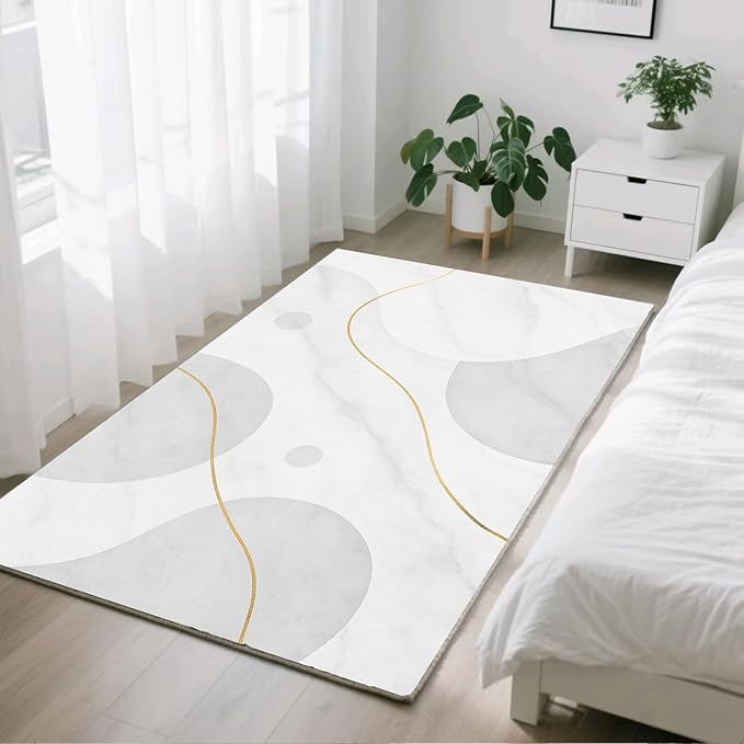 Minimalist Marble Rug - 5x7 Area Rugs, Abstract Marble Rug, Modern Luxury Bedroom Rugs, Washable & Non Slip Carpet Home Decor