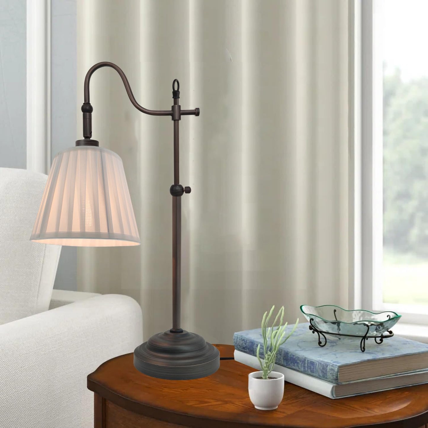 TIMEX objects Farmhouse Desk Lamps, Reading Bedside Table Lamp for Living Room, Vintage Industrial Swing Arm Pleated Light for Bedroom, E26