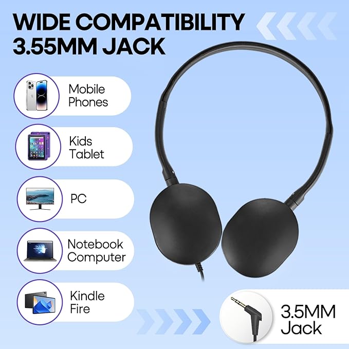 Bulk Headphones 100 Pack Multi Color for School Classroom Kids, Wholesale Class Set Durable Earphones for Students Children Toddler Teens Boys Girls and Adult (HY104,100 Mixed)