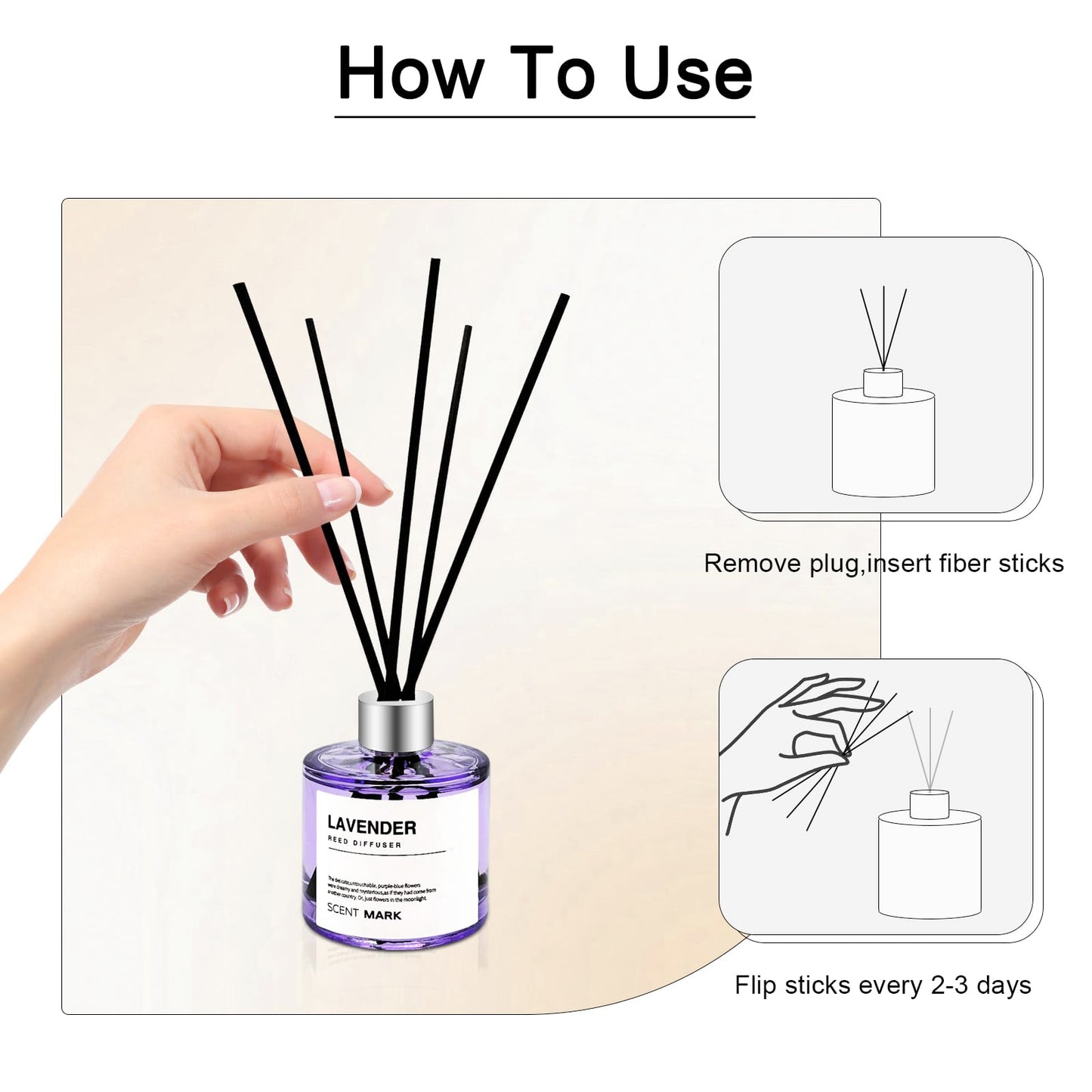 POWSHELF Reed Diffuser Set of 3 Pack,50ML Lavender Rose Gardenia Scented Oil Diffuser with 5 Sticks,Home Fragrance Reed Diffuser for Bedroom Bathroom Office (Lavender/Rose/Gardenia)