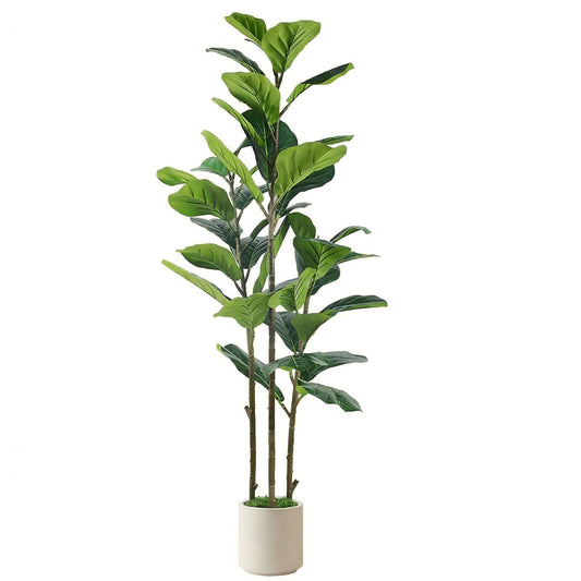 Alupssuc 5FT Artificial Fiddle Leaf Fig Tree with White Planter Pot, 5 feet Tall Fake Tree for Home Decor, Faux Ficus Tree Fake Moss for Indoor Outdoor Office Living Room