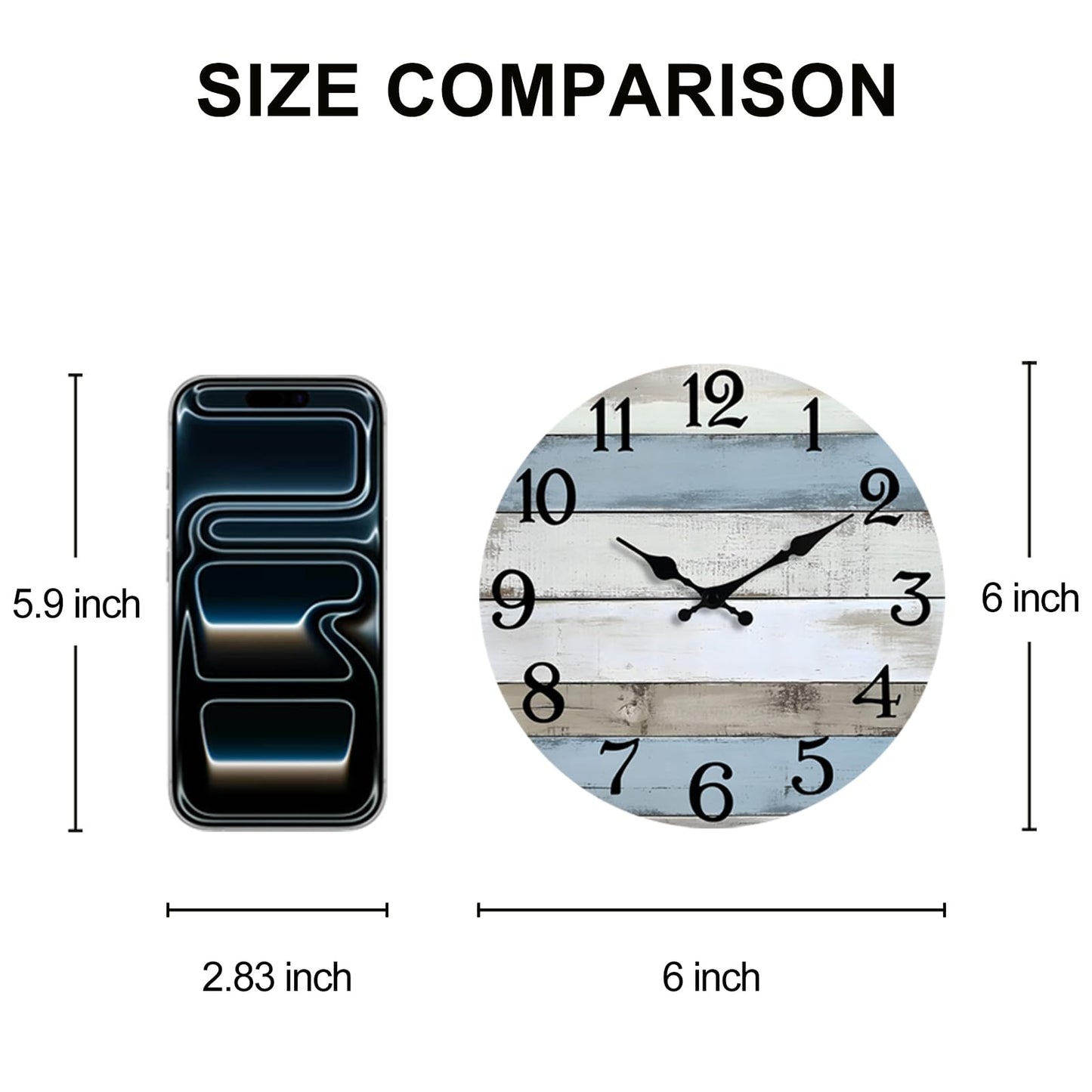 JoFomp 6 Inch Wooden Wall Clocks Battery Operated, Silent Wall Clock Non Ticking, Coastal Country Design Rustic Wall Clocks for Living Room Decor, Small Wall Clock for Bedroom Kitchen Bathroom