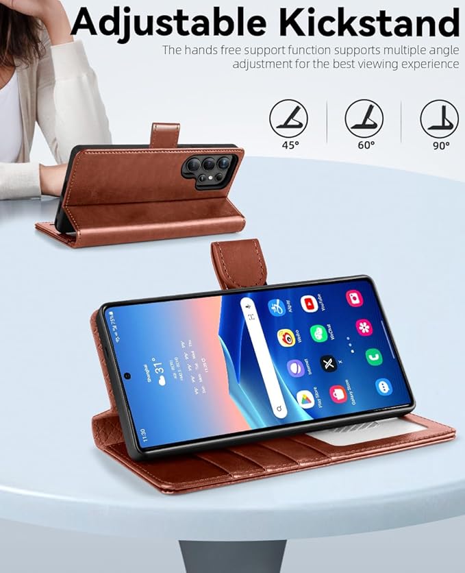 OCASE Compatible with Galaxy S25 Ultra Wallet Case, PU Leather Flip Folio Case with Card Holders RFID Blocking Kickstand [Shockproof TPU Inner Shell] Protective Phone Cover 2025, Dark Brown