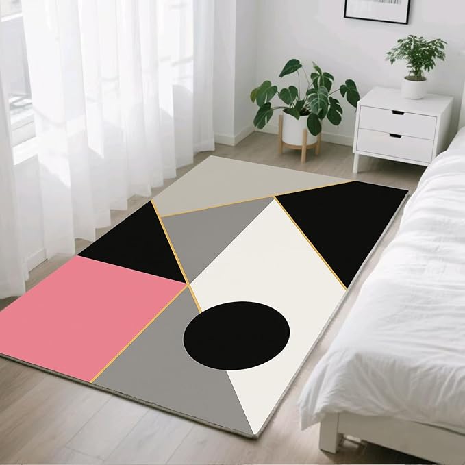 Abstract Geometry Rug - 4x5 Rug, Modern Geometry Area Rugs, Minimalist Aesthetics Outdoor Rugs, Washable & Non Slip Carpet Home Decor