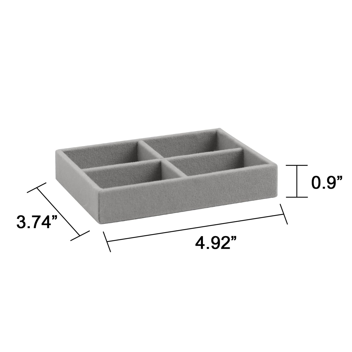 Frebeauty Small Jewelry Tray Set,Stackable Velvet Jewelry Organizer Tray,Mini Jewelry Drawer Organizer,Drawer Inserts,4.92 x 3.74 x 0.9 Inches,Earring Organizer for Women(Set 4,Grey)