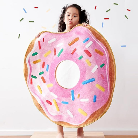jinchan Cute Round Rug 5ft Strawberry Donut Fun Rug Washable Playroom Mat Sweet Dessert Circle Cool Rug Non Slip 5' Round Soft Cozy Pink Funky Gift for Girls Kids Teens Dorm Bedroom Living Room