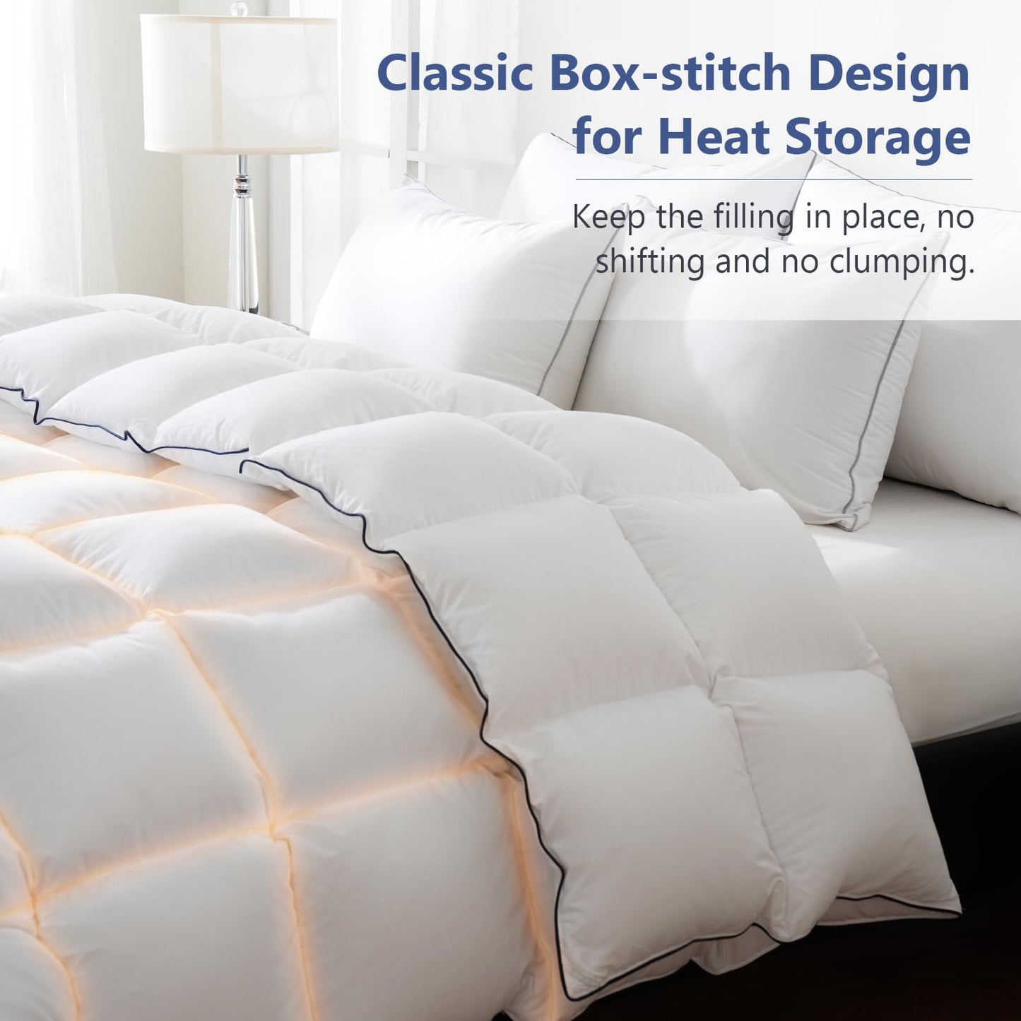 DOWNCOOL Feather Comforter King Size, 100% Cotton Cover Ultra Soft Fluffy Duvet Insert King, All Season Luxurious Hotel Bedding Comforters with Corner Tabs, White 106"x90"