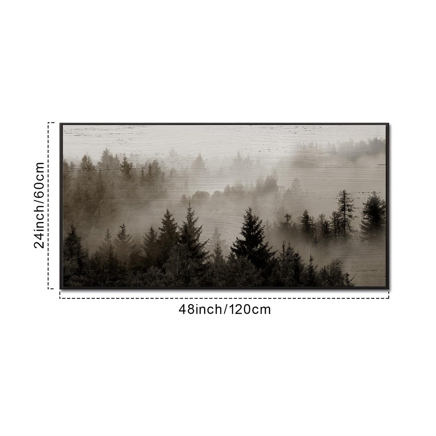 KREATIVE ARTS Large Framed Forest Canvas Wall Art – 24x48'' Foggy Mountain Landscape Print with Black Floater Frame, Nature-Inspired Decor for Living Room, Bedroom, or Office