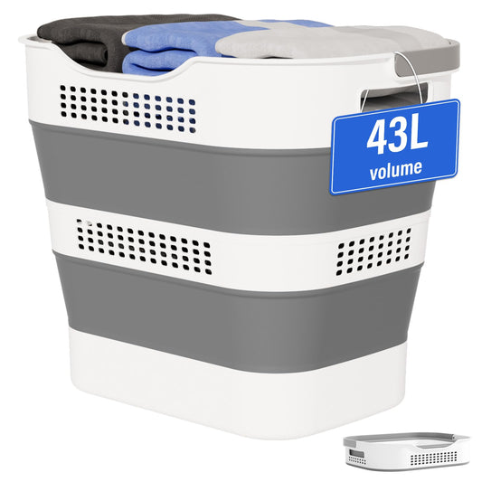 OOAMBB 43L(11.5Gallon) Collapsible Laundry Basket with Handles, Foldable Laundry Basket Plastc,Pop Up Tall Storage Container/Organizer/Clothes Hamper for Laundry (Grey,1 Pack)