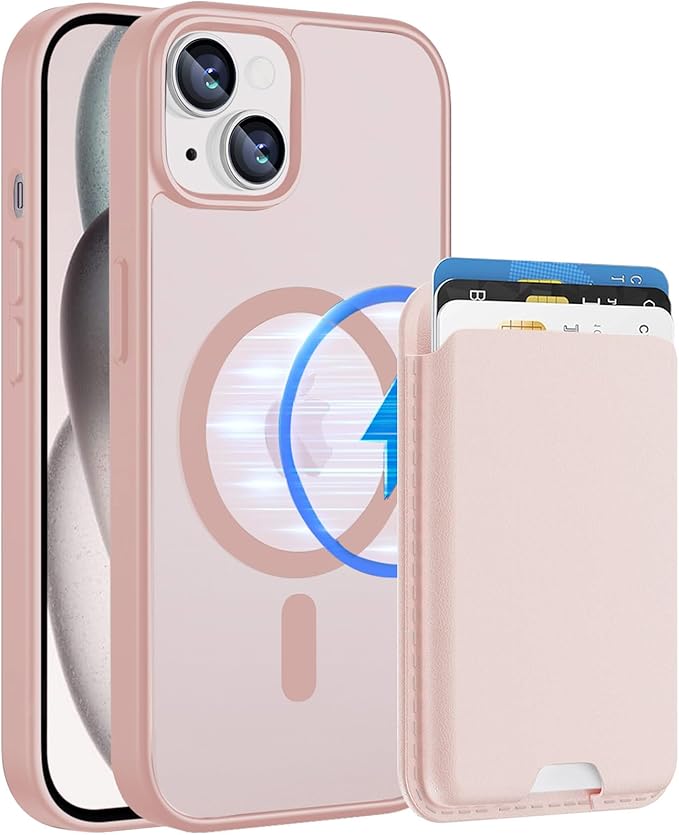 Ntwinro Magnetic for iPhone 14 Plus & iPhone 15 Plus Case (Compatible with MagSafe) with Detachable Wallet & Card Holder for 3 Cards [RFID Blocking] Military Grade Protective Slim Phone Cover, Pink