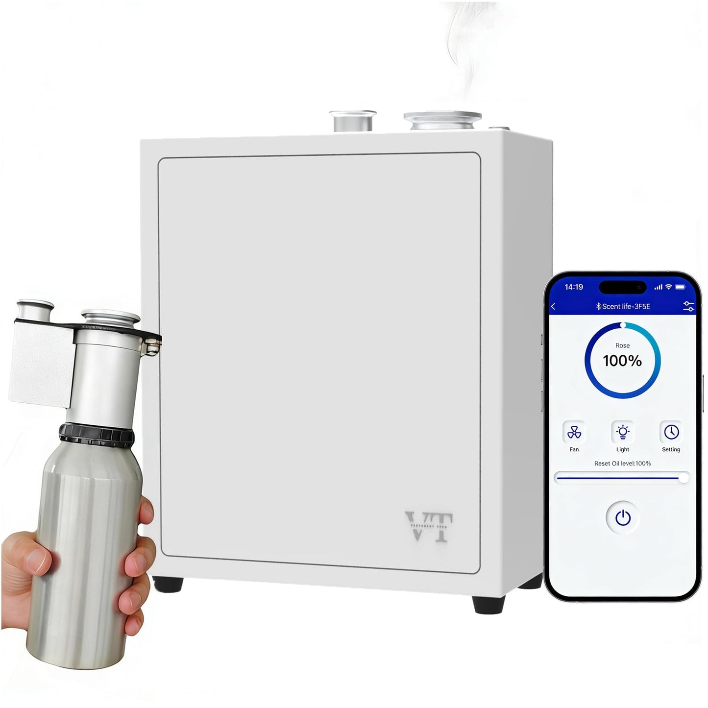 4000 Sq.Ft HVAC Smart Scent Diffuser for Home All-Metal Material. Suitable for Large residences, Hotels or Offices. Capacity 500 ml. Supports Bluetooth APP Control.