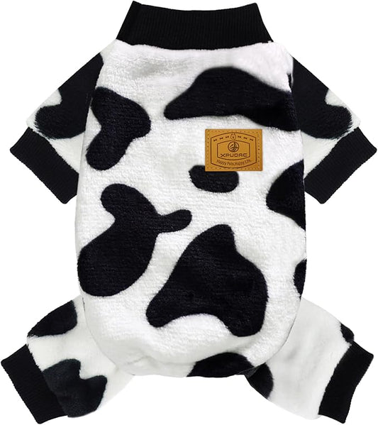XPUDAC Cow Dog Sweater, Dog Winter Clothes for Small Medium Dogs Girl Boy Fleece Pet Pajamas for Winter Christmas, Medium