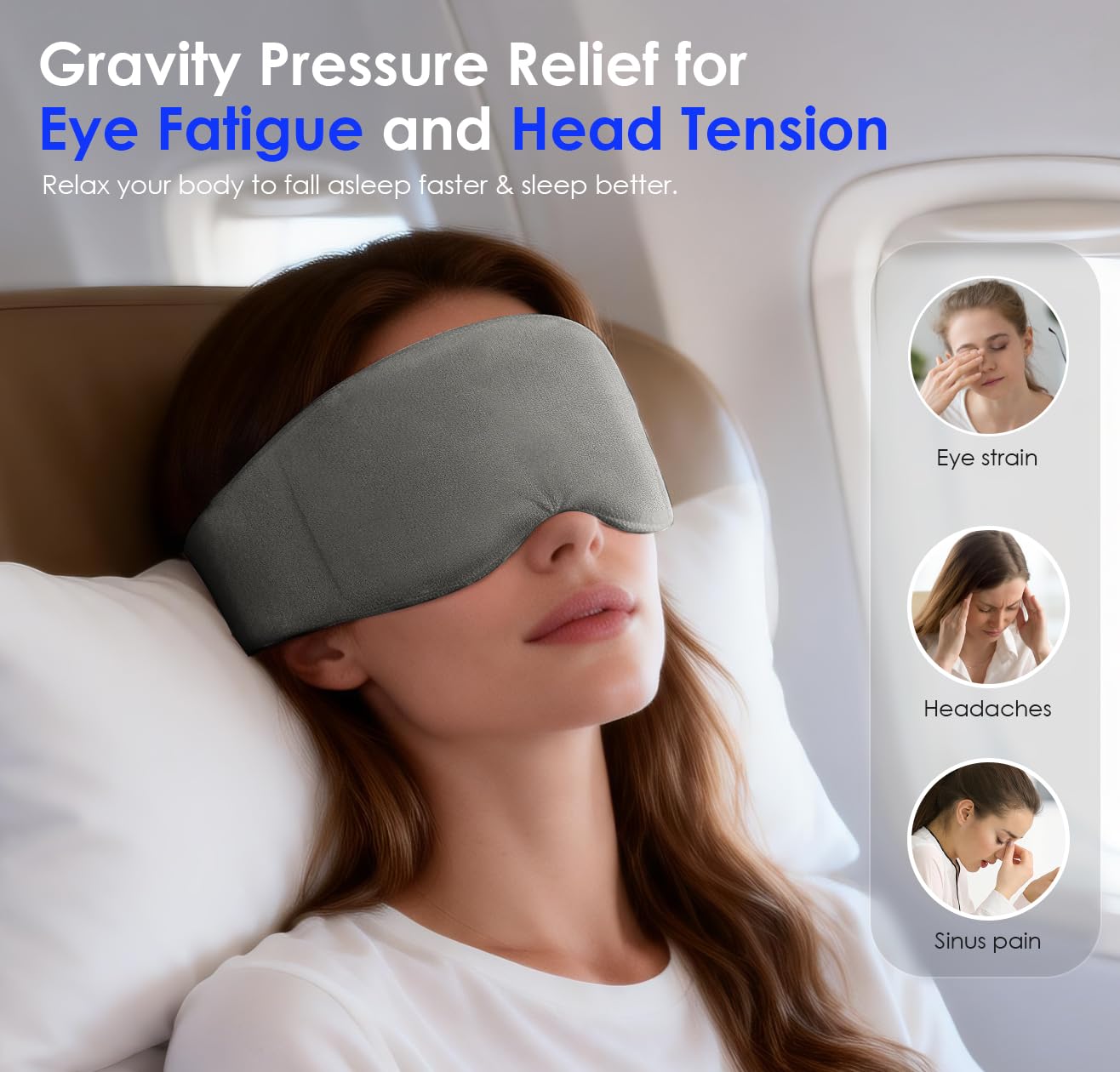 Weighted Eye Mask for Sleeping, Soft Minky Sleep Mask for Side Sleeper with Adjustable Buckle, 100% Blockout Design, Ideal for Meditation, Relaxation and Travel, Includes Storage Pouch (Grey)