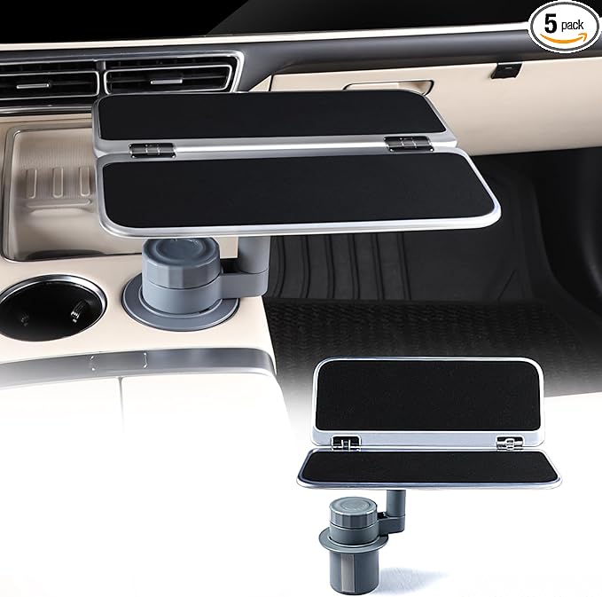360° Rotating Folding Cup Holder Table, Steering Wheel Tray, Car & Laptop Desk - Car Accessories for Women & Men, Fit Tesla Model Y/3/S/Explorer/Maverick (Foldable Car Table Board (Black))