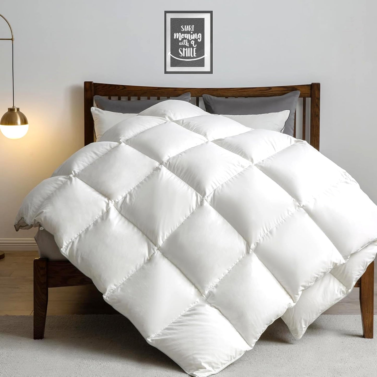 APSMILE Down Comforter Queen Size, All Season Duvet Insert, Ultra-Soft High Fill-Power Bedding Comforter, Fluffy Medium Warm Hotel Collection with Corner Tabs, 90x90, White