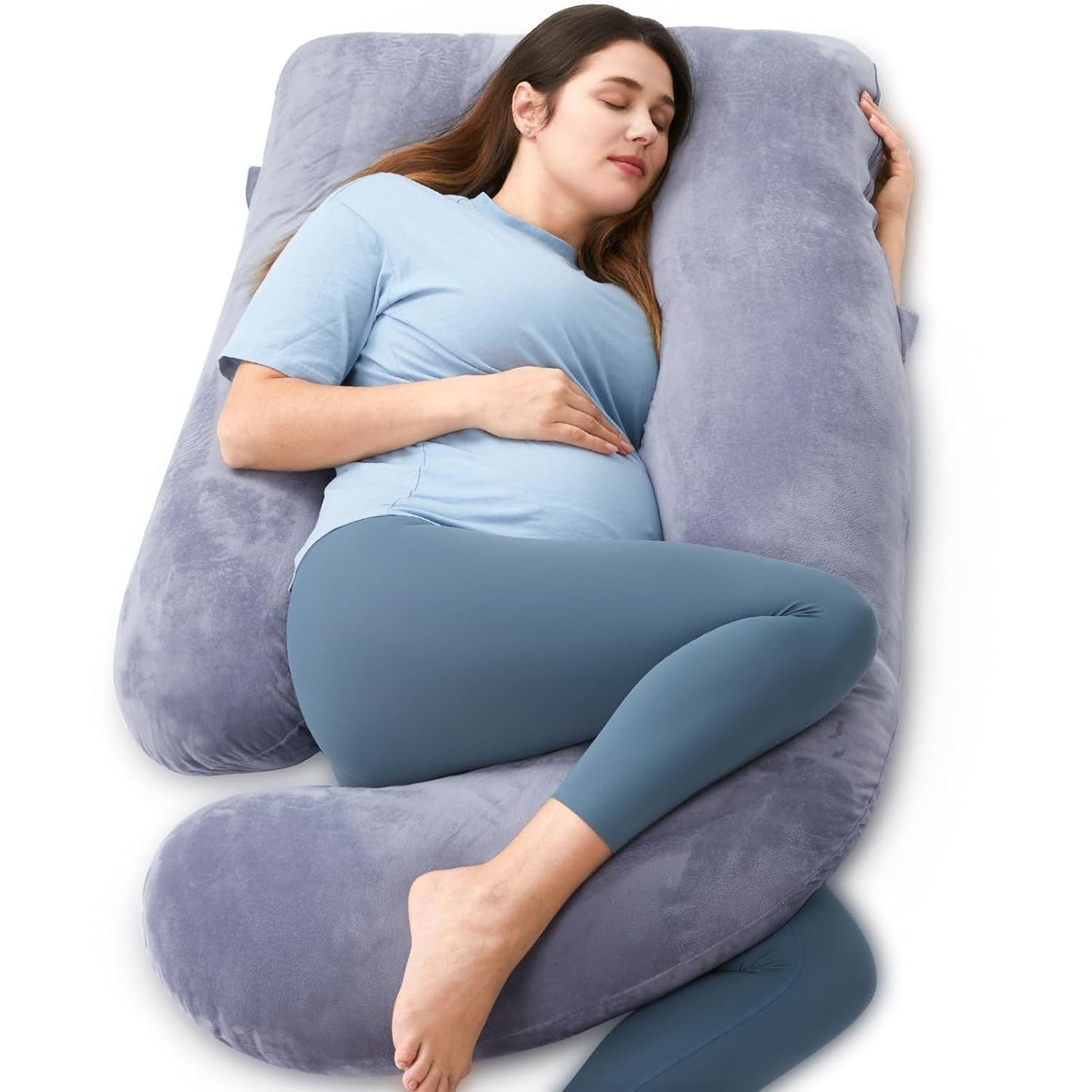 U-Shaped Pregnancy Pillow 57-inch Full Body Maternity Pillow for Sleeping, Back, Hip & Belly Support – Grey Pillow with Removable Washable Cover for Side Sleepers