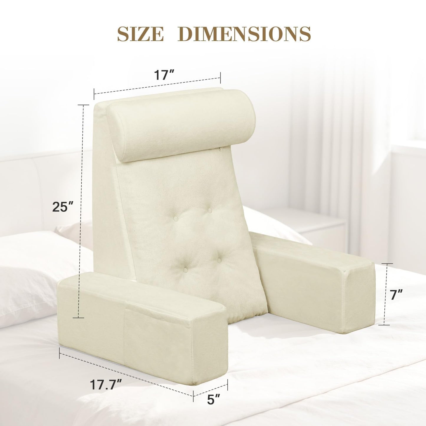 TANYOO Reading Pillow for Sitting Up in Bed Backrest Pillow with Armrests, Headrest and Side Pockets Dual Layer Back Support for Bed and Sofa Ideal for Adults Reading,Watching TV, Gaming, Recovery
