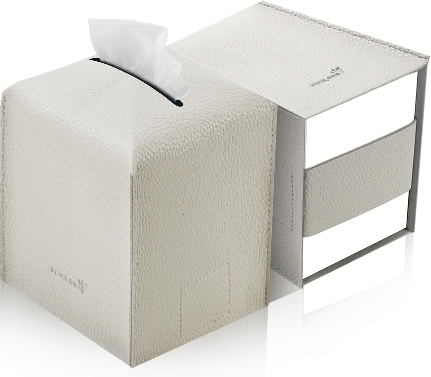 PENGLONG Tissue Box Cover 5X5X5'' PU Leather Tissue Holder Square Tissue Cube Box Organizer for Bathroom Vanity Countertop, Car, Night Stands, Office, Home, Kitchen (2Pack, Lime White)