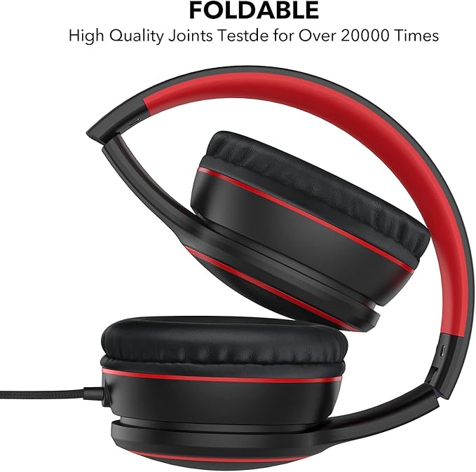 RORSOU R10 Over-Ear Headphones with Microphone, Lightweight Folding Stereo Bass Headset with 1.5M No-Tangle Cord, Portable Wired Headphones for Smartphone Tablet Computer MP3 / 4 (Black)