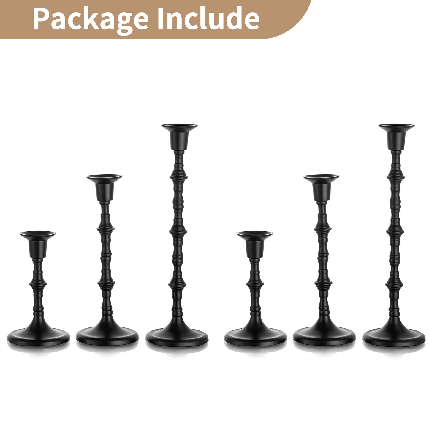 NUPTIO Candle Stick Holders for Centerpeice: Set of 6 Matte Black Taper Candlestick Holders - Bulk Antique Tall Candleholder for Easter Shabbat Table Fireplace Decor