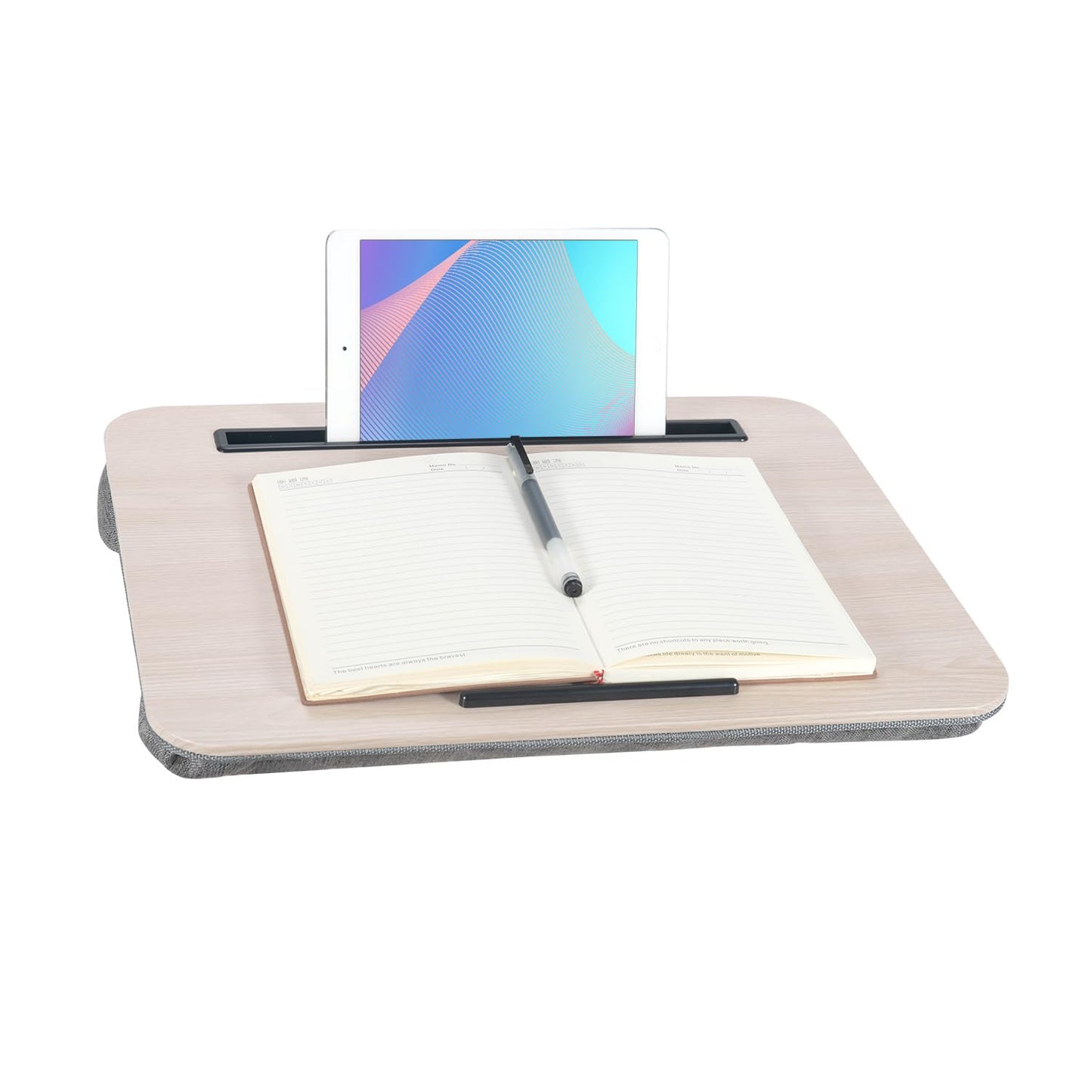 Portable Laptop Desk Fits Up to 16“ Laptops, with Tablet Slot, Built-in Cushion, Great for Home & Office,Lap Desk for Laptop,Lap Desk with Cushion (Light Wood, Medium)