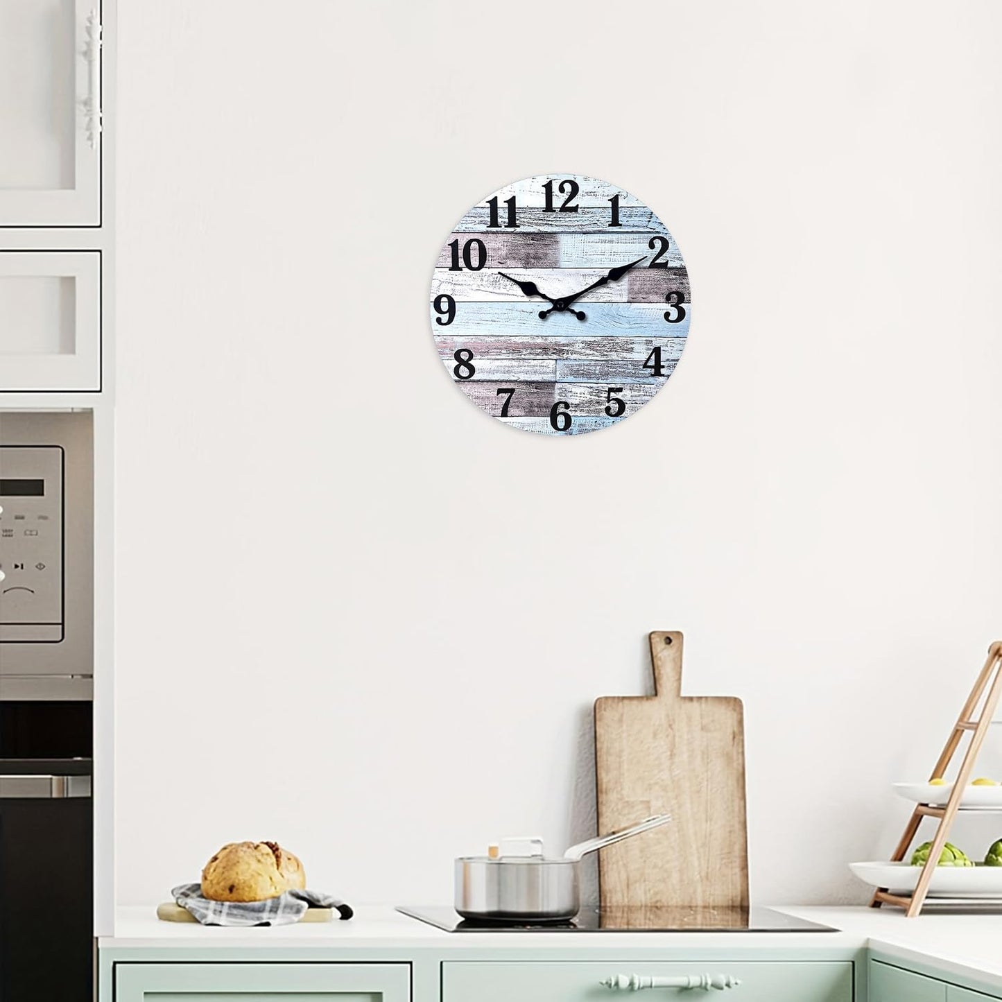 XNM 10 Inch Wood Farmhouse Clock for Bedroom Battery Powered Clock for Wall Quiet Wall Clock No Ticking(No Solid Wood, It is with MDF Material)