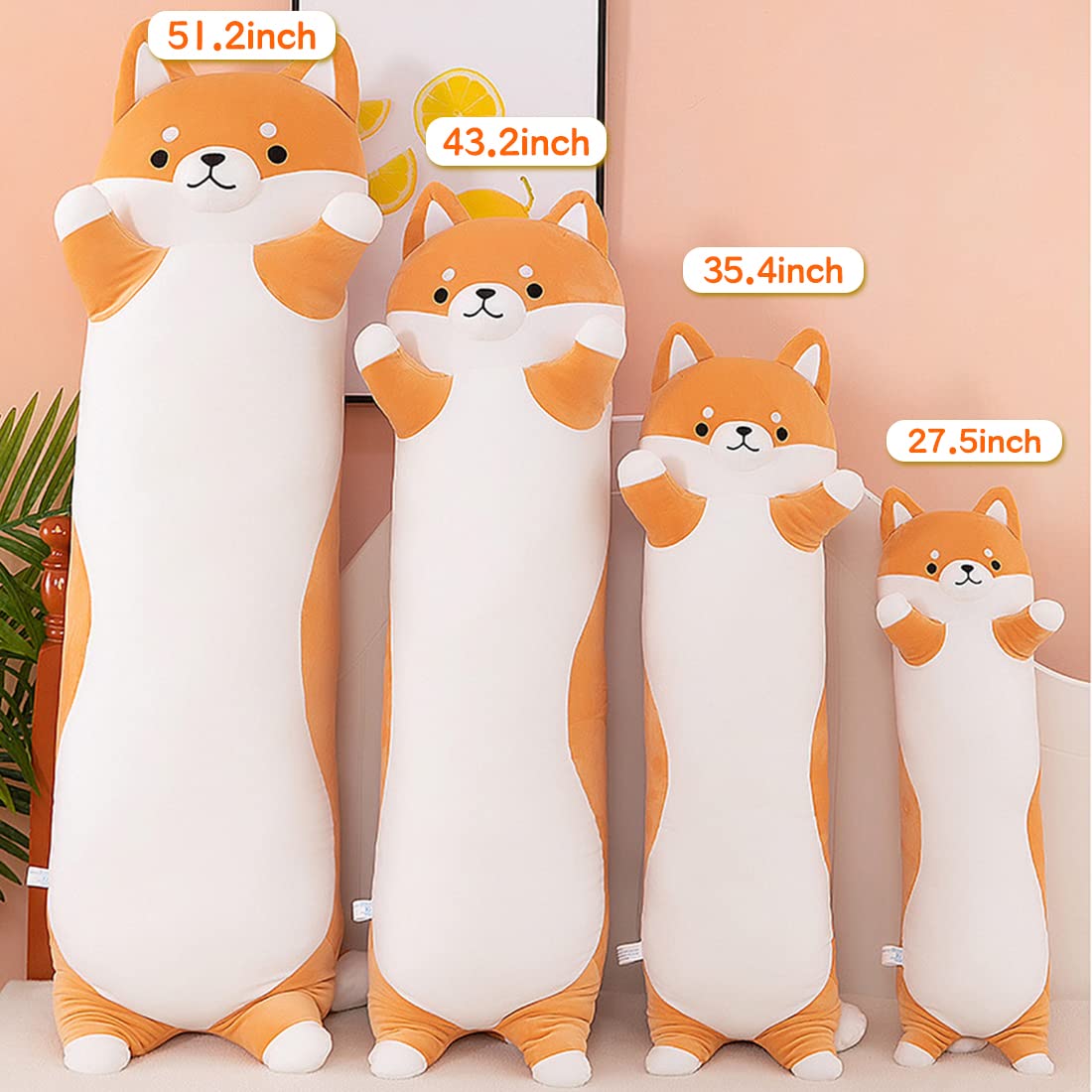 SNOWOLF Lovely Shiba Inu Plush Pillow 51" Cute Cartoon Soft Dog Stuffed Animal Kawaii Corgi Doll Long Throw Sleeping Soft Plushies Toy Gift for Kids Girl, 130cm