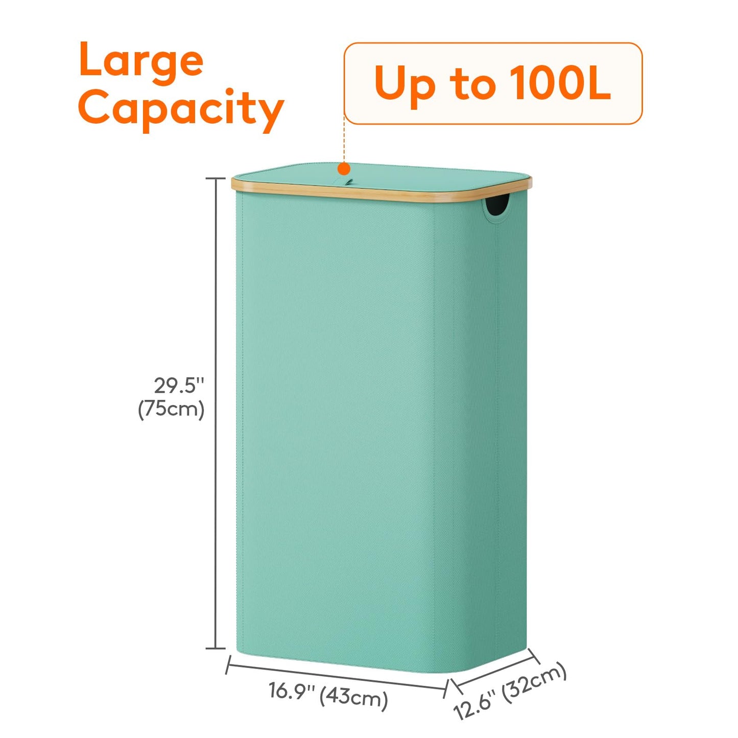 Lifewit 100L Laundry Basket with Lid, Clothes Hampers for Laundry with Bamboo Handles and 1 Removable Bag, Large Foldable Laundry Hamper for Bedroom, Bathroom, Dorm, Laundry Room, Sage Green