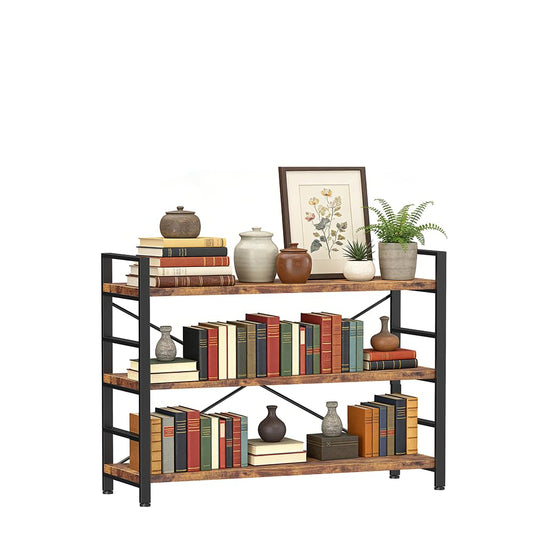 BCLOUDNEST Bookshelf 3 Tier Bookcase Home Office Bookshelves with Height-Adjustable Wooden Board,Storage Organizer for Garage Kit,CDs,Movies,Books,in Bedroom,Living Room,Kitchen,Vintage