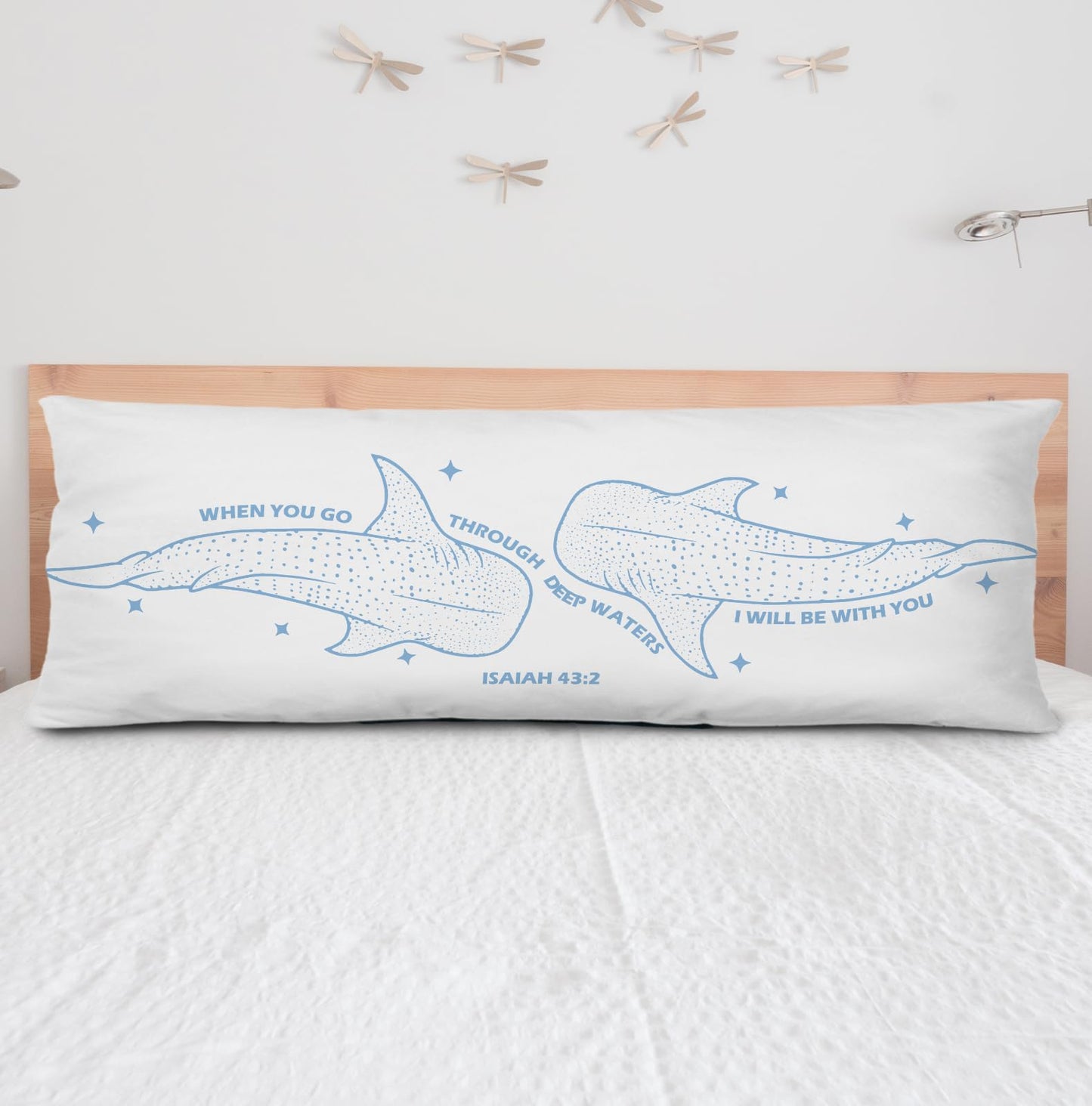 PQKIY Trendy Whale Shark Christian Body Pillow Covers 20x54,Christian Room Decor，Religious Gifts for Women, Isaiah 43:2 Bible Verse Decorative Long Body Pillow Cover for Couch Living Room Bedroom