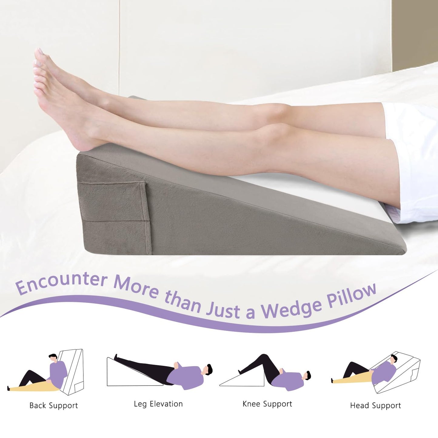 CHxxy Memory Foam Bed Wedge Pillow (10"x24"x24") - Acid Reflux & Back Pain Relief, Anti-Snoring Incline Design, Removable Washable Cover for Sleep & Post-Surgery Support
