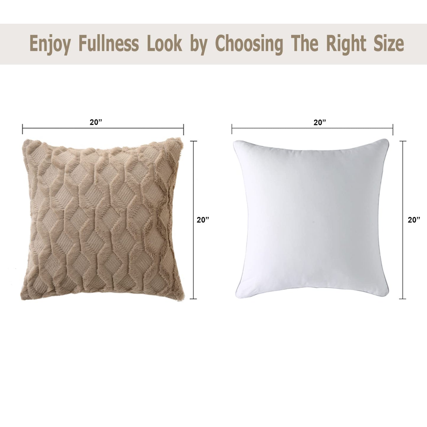 Volcanics Pack of 2 Faux Wool Throw Pillow Covers 20x20 Inches Decorative Farmhouse Velvet Couch Pillow Case Soft Plush Square Boho Cushion Pillowcase, Light Brown