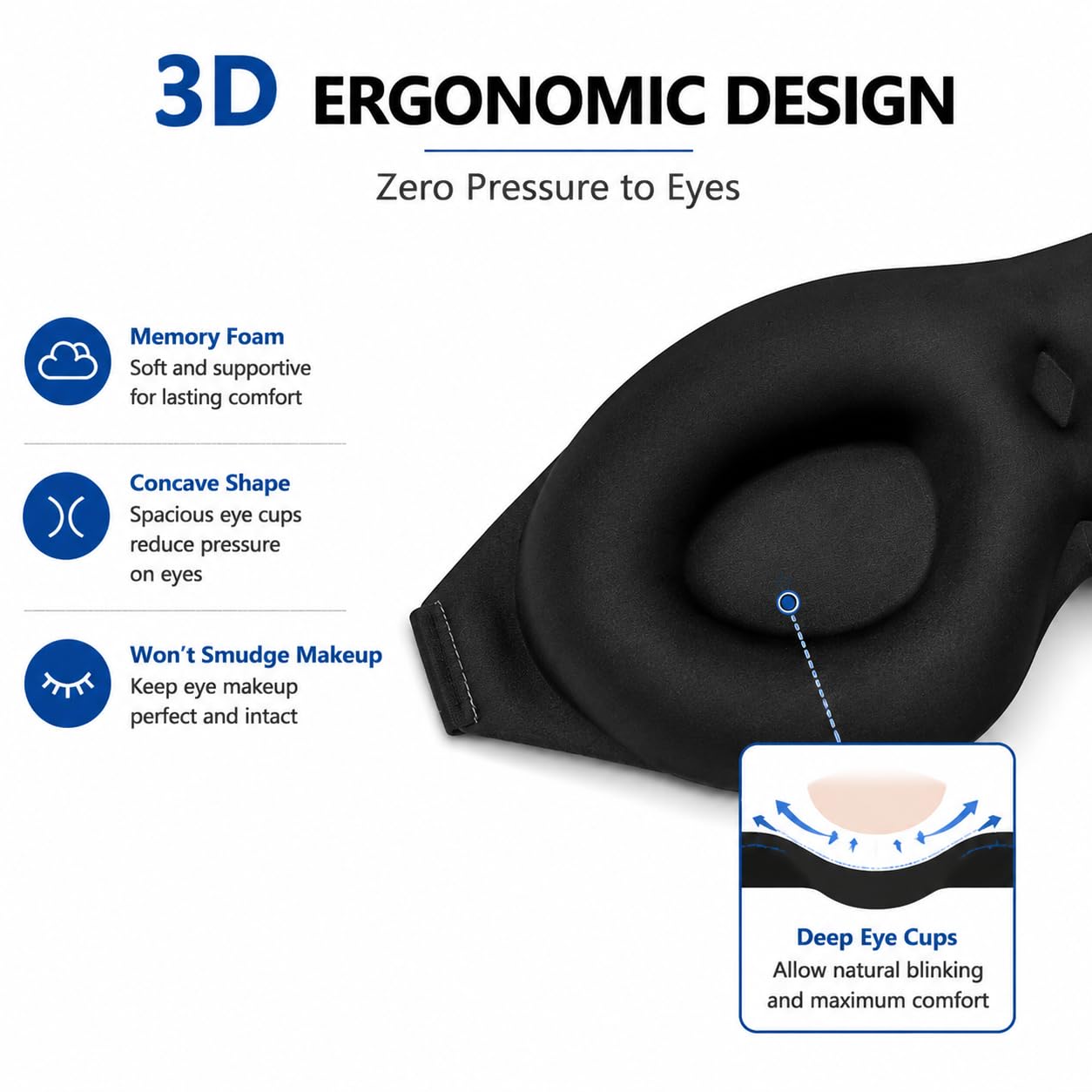 ALASKA BEAR Sleep Mask Memory Foam Contoured Eye Cups for Women and Men, Soft 3D Blackout Eye Mask for Sleeping No Pressure on Eyelids and Eyelashes Protection, Earplugs Set, Black