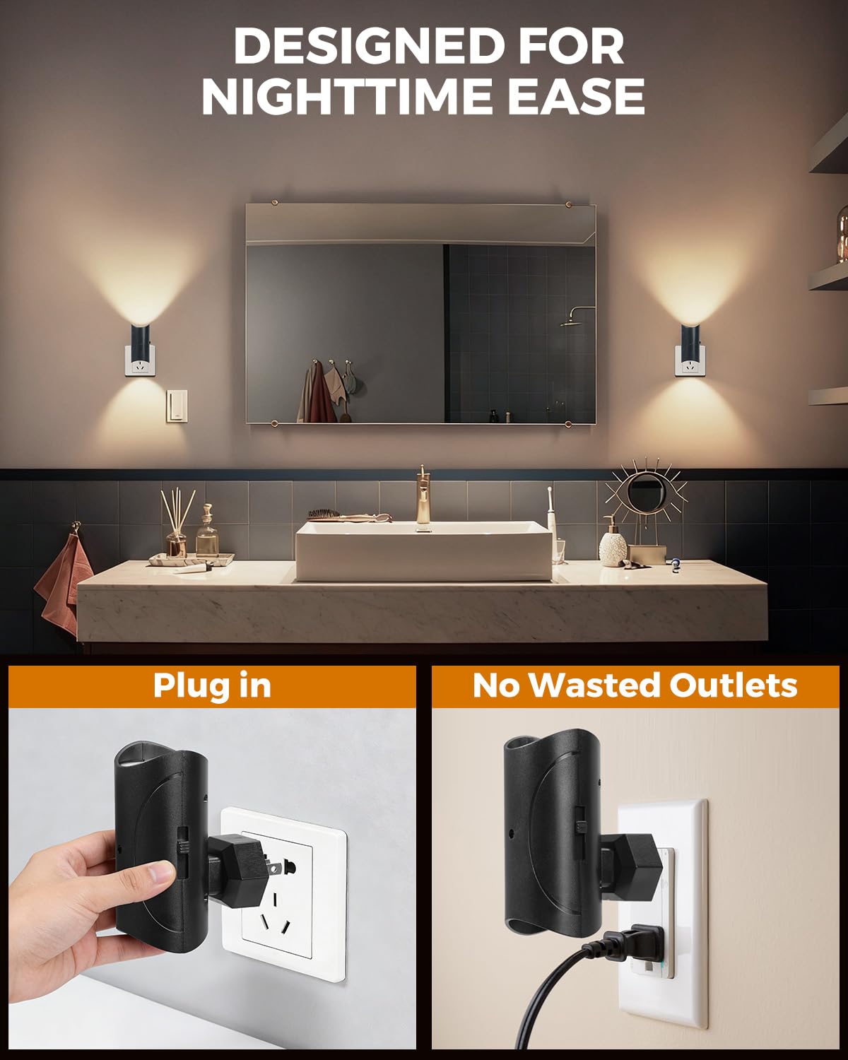 Aethrivex 2 Pack Night Lights Plug into Wall, Modern LED Night Light Plug in, 0-100LM Adjustable Brightness, Dimmable Night Lights for Hallway Bedroom Stairway, White Light 6500K (White Light)