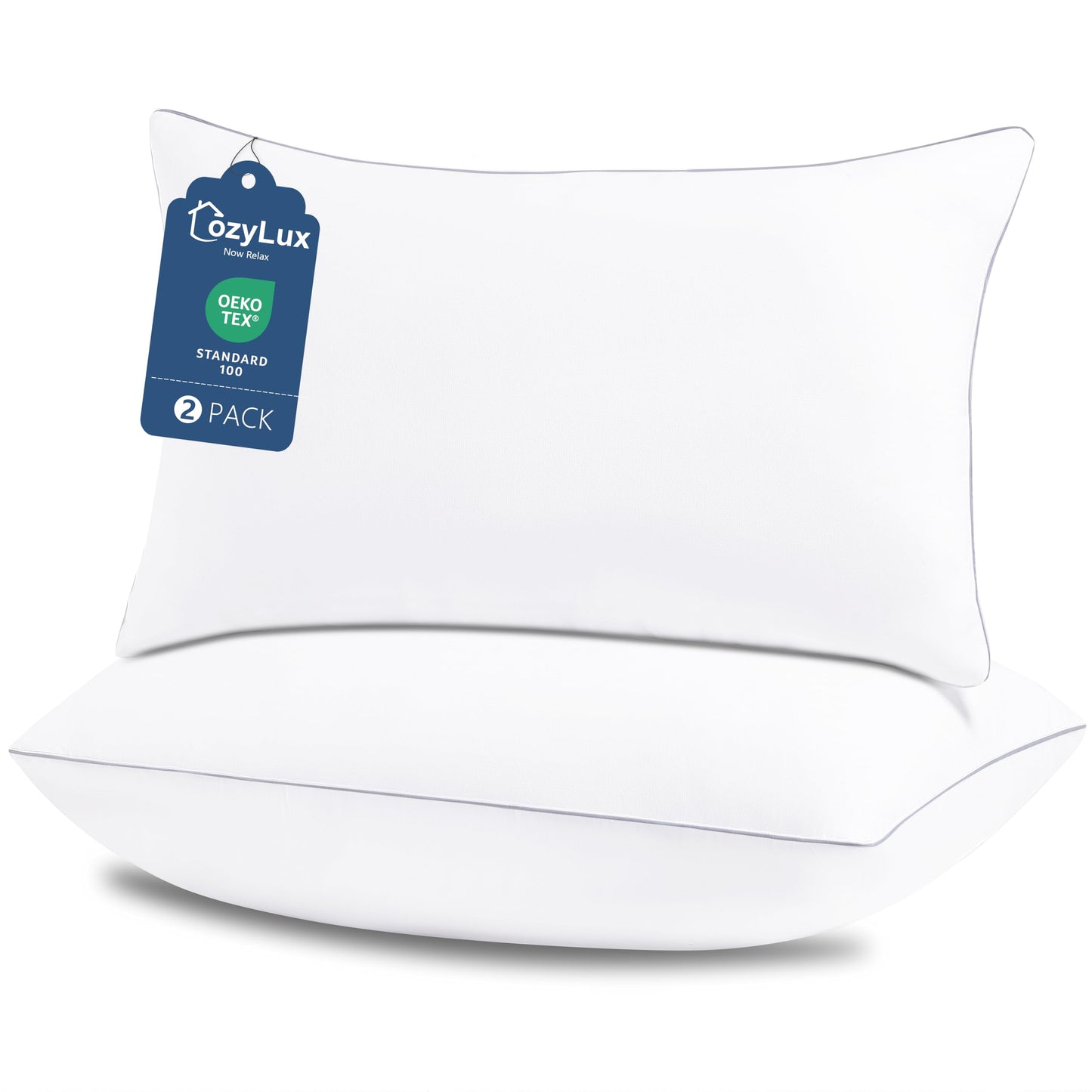 CozyLux Soft Supportive Bed Pillows for Side and Back Sleepers, Oeko-Tex Certified Down Alternative Filling, Hotel Quality Fluffy Sleeping Pillow, White, King - 19" x 34", 2 Pack