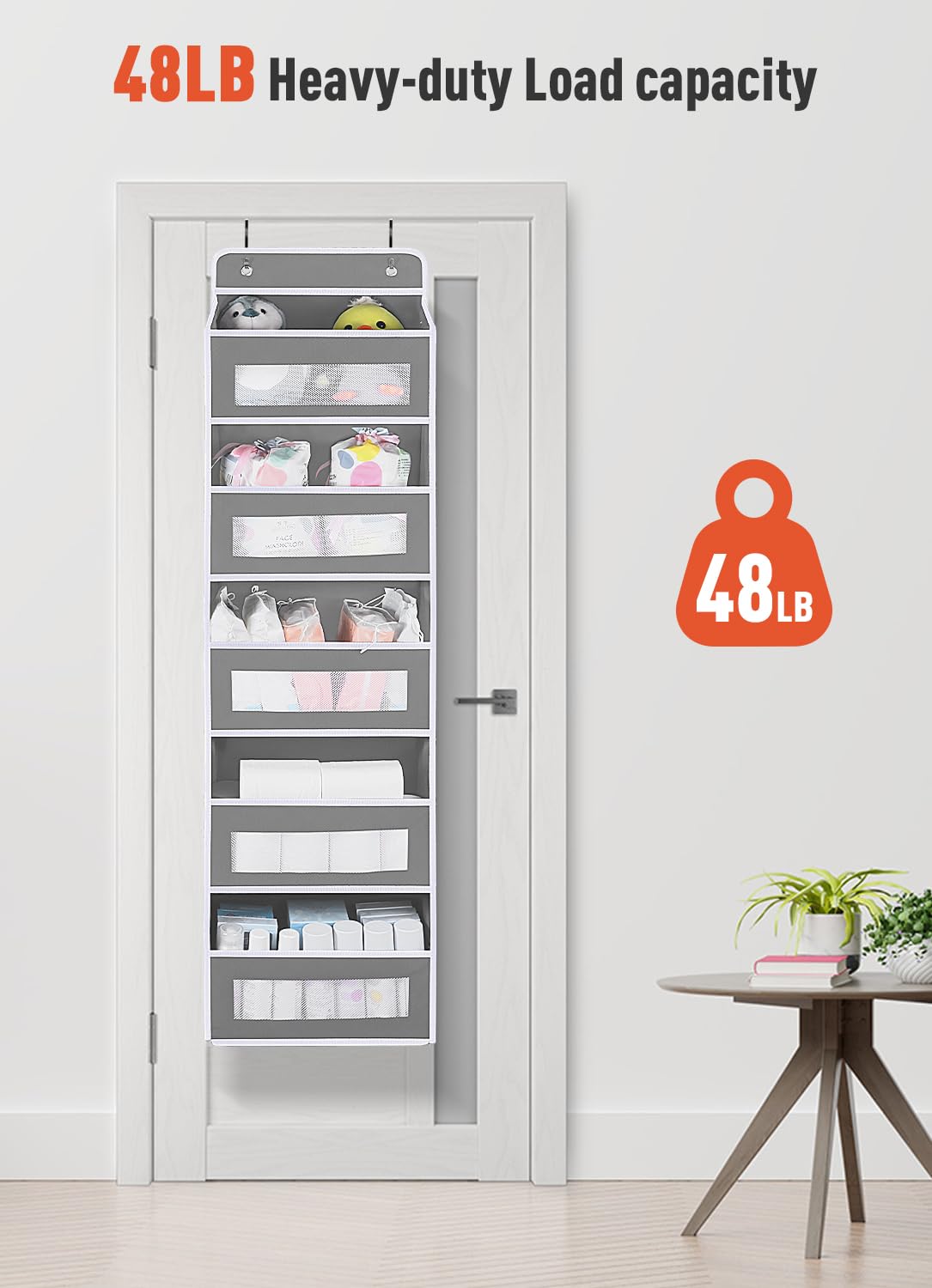 Over The Door Organizer Storage with 10 Pockets, 5 Shelf Hanging Door Storage Organizer for Nursery, Pantry, Bathroom & Bedroom, Reinforced Shelves,Holds up to 48lbs