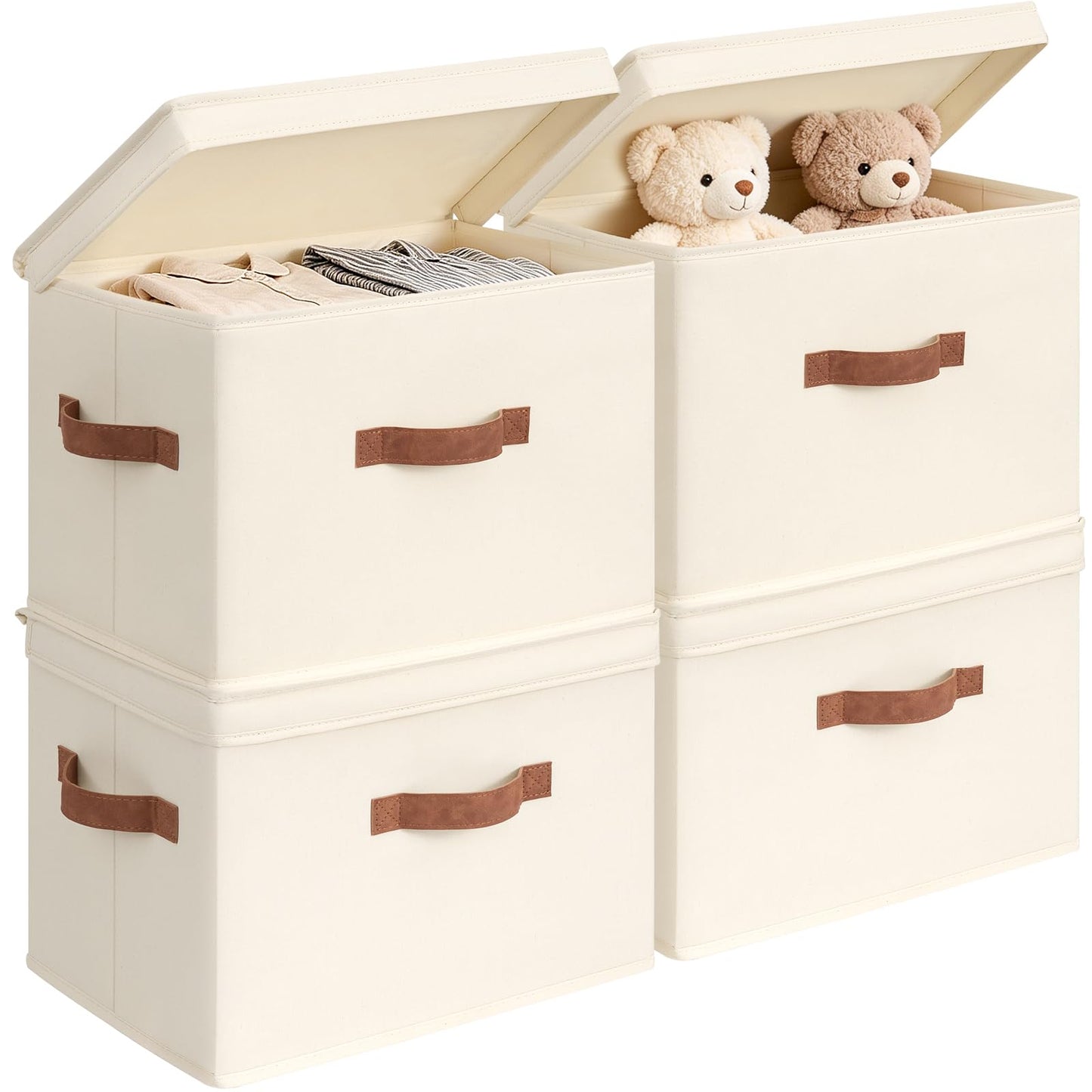 CHICVITA 4-Pack Closet Storage Organizer, Small Storage Bins with Lids, Closet Bins with Handles for Underbed, Ivory