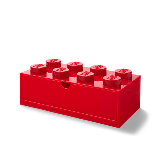 Room Copenhagen Lego Storage Brick 8 Desk Drawer, 8-Stud Stackable Tabletop Storage Box, 12.4 x 6.2 x 4.4 in, Bright Red