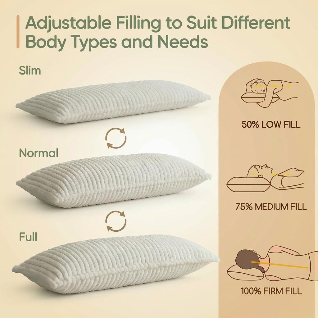 Zhlloucm Luxurious Faux Fur Full Body Pillow for Adults,Shredded Memory Foam Body Pillows for Side Sleeper & Pregnancy, 20x54 Inch Fluffy Long Bed Pillow for Back Pain Relief, Removable Cover