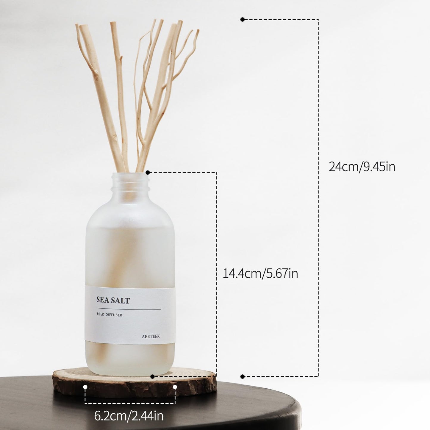 Aeeteek Sea Salt Reed Diffuser Set of 2-14.8 oz(220mlx2) Sea Salt Musk and Grass Essential Oils, Bathroom Air Freshener with Willow Branches Decor, Long Lasting Fragrance for Home, Office