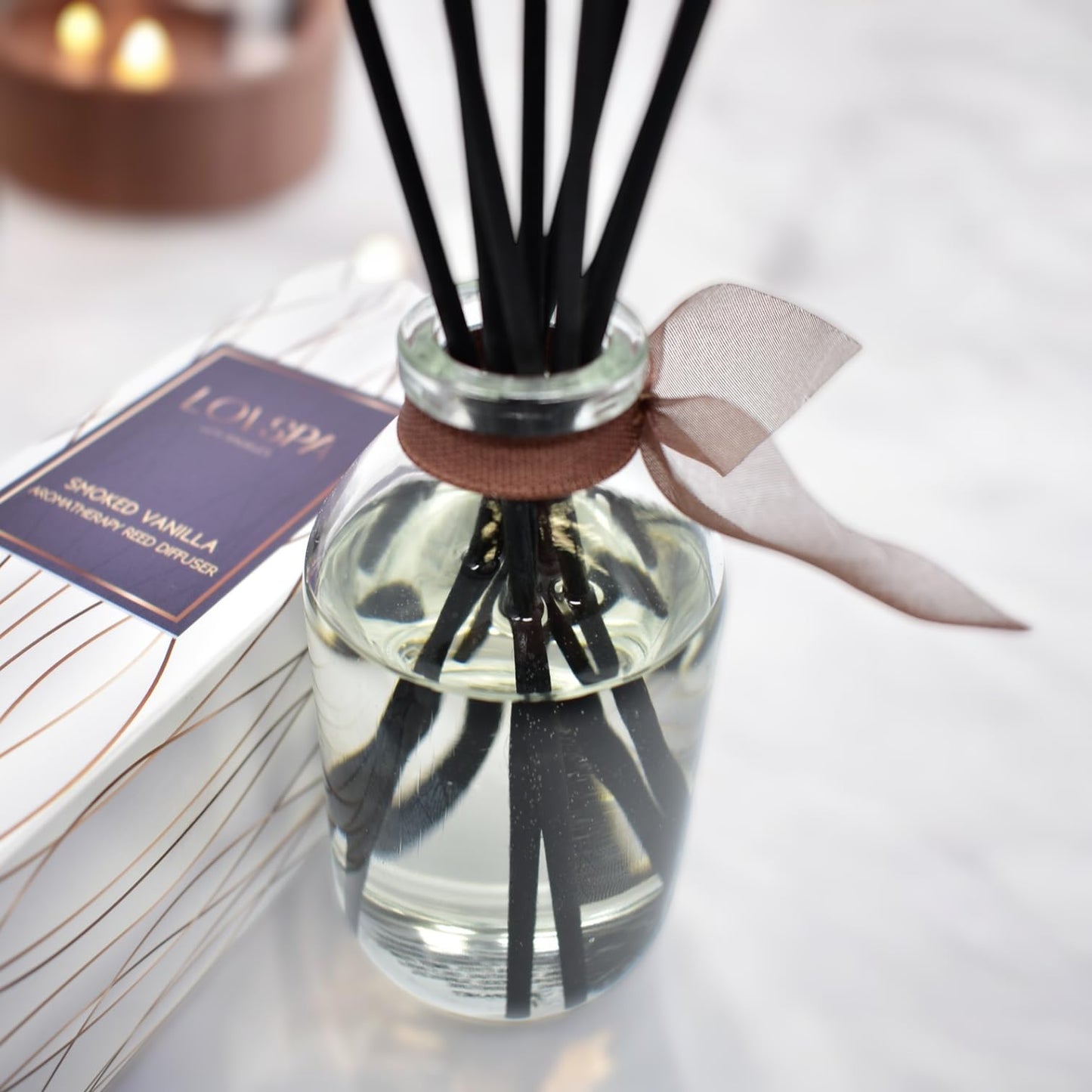 Reed Diffuser Set, Smoked Vanilla 4 fl oz with Reed Sticks, Shelf Decor