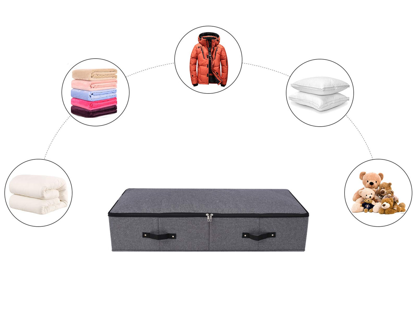 Omygarden Under Bed Storage Bins with Lids, Closet Organizers, Foldable Under-bed Storage Baskets for Sheets, Clothes, Quilts, Sweaters, Wrapping Paper, 35x16.5x7inch, Black Gray, 2PCS