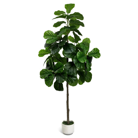 LuceAlberi Artificial Fiddle Leaf Fig Tree 6FT - Large Fake Trees with White Planter, Tall Faux Ficus Lyrata Tree Floor Plants for Indoor Home Decor Office Living Room Housewarming Gift, 1Pack