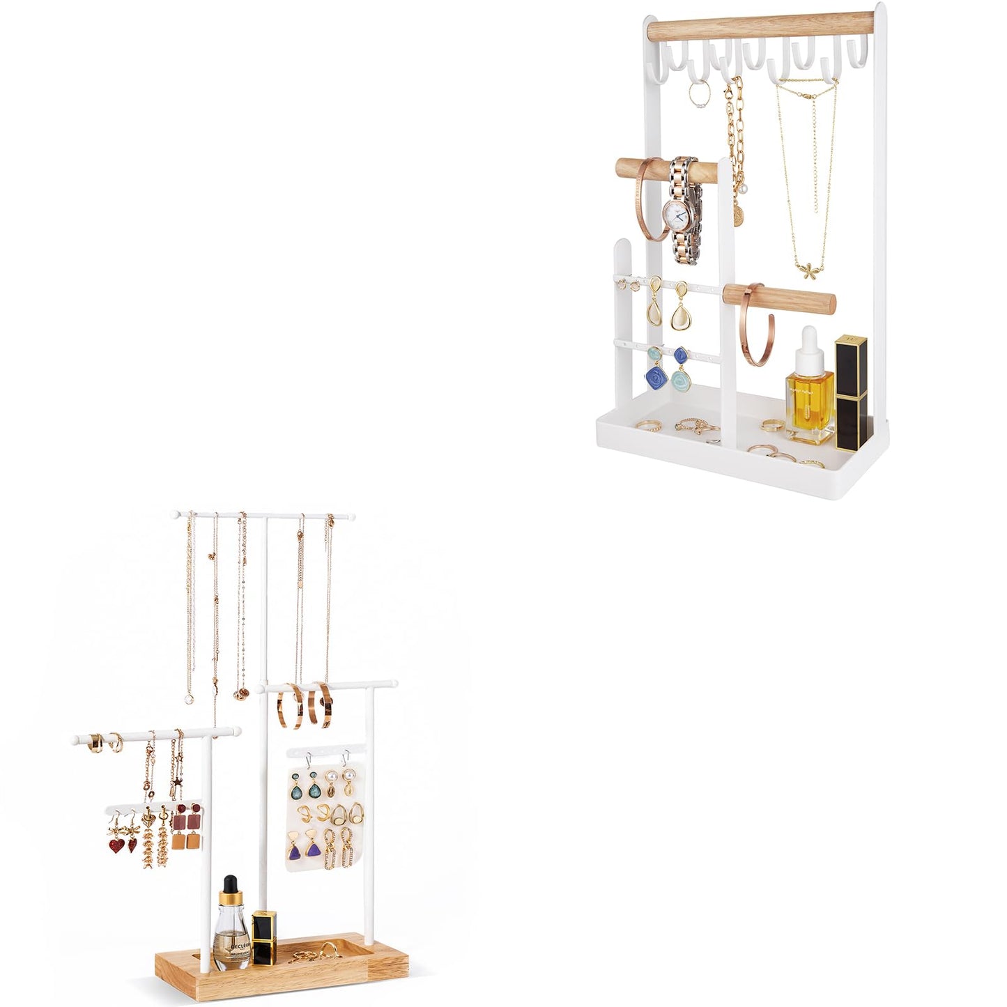 ProCase Jewelry Organizer Stand Necklace Holder Bundle with 3 Tier Height Adjustable Necklace Holder